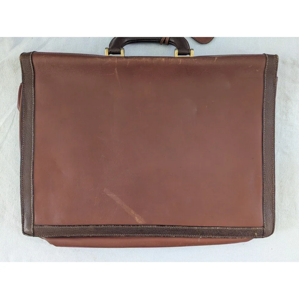 Vintage Mark Cross Leather Briefcase Mens Brown Italy Flap Lock Attache Bag